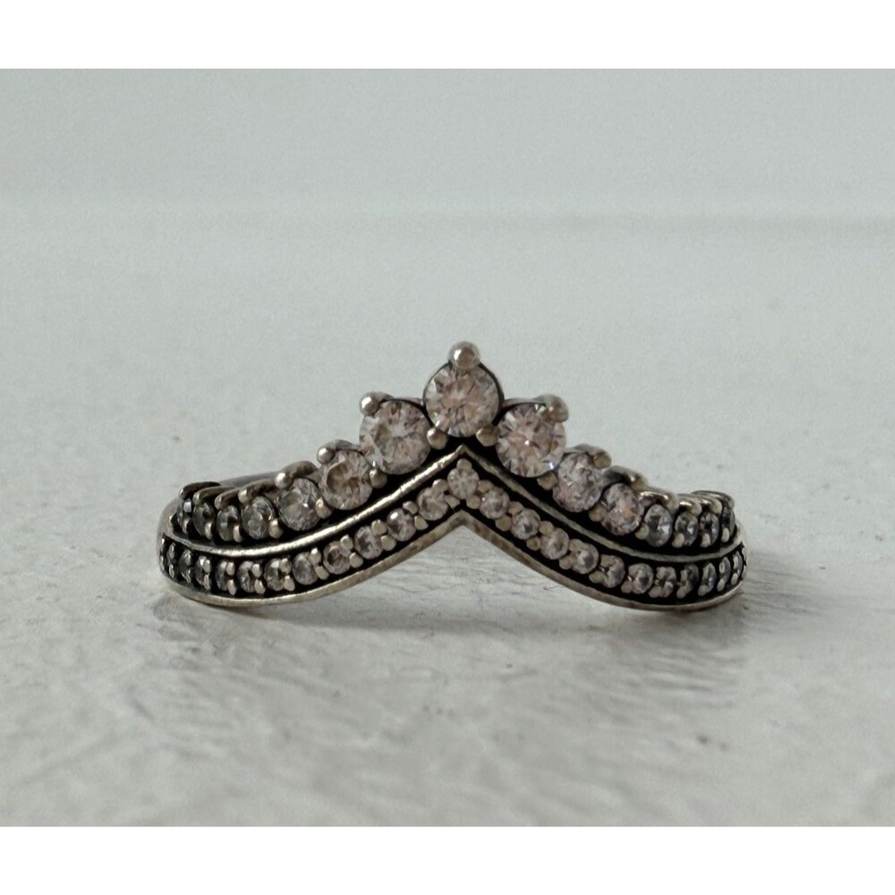 Pandora Princess Wishbone Ring Sterling Silver CZ Size 60 US 9 S925 ALE